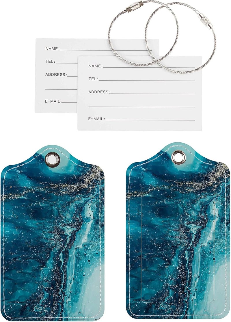 Chelmon Luggage Tags for Suitcases, 2 Pack Cute PU Leather Suitcase Tag Identifiers TSA Approved with Stainless Steel Loop and Address Card for Baggage Tag for Cruise Airport Travel Essentials by - Image 3